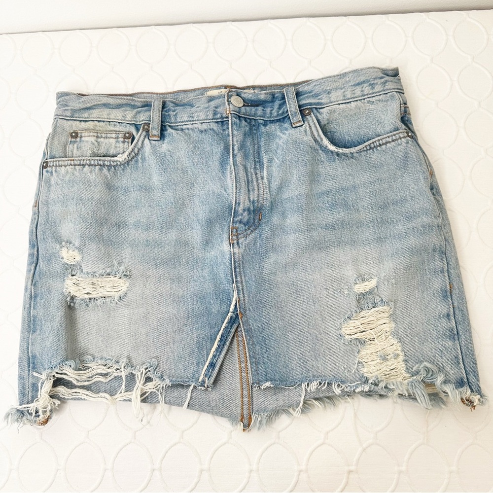 Free People We The Free Distressed Denim Jean Mini Skirt 30 - Picture 4 of 5